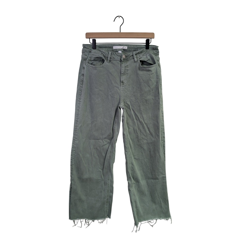 Altar'd State x Mica Denim Wide Leg Jeans Raw Hem Stretch Boho Olive Green 30